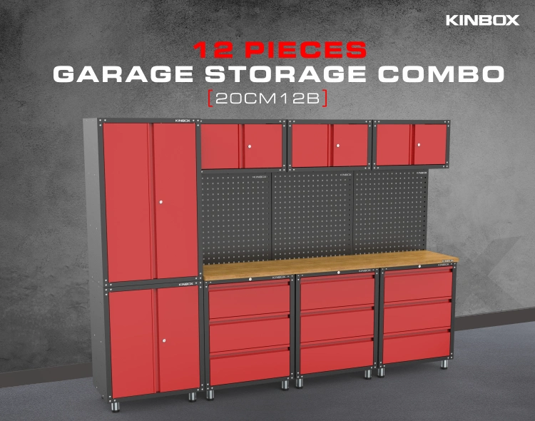 Kinbox 12 Pieces Garage Organization Shelving Tool Chest Storage Cabinet for Garage Supplier